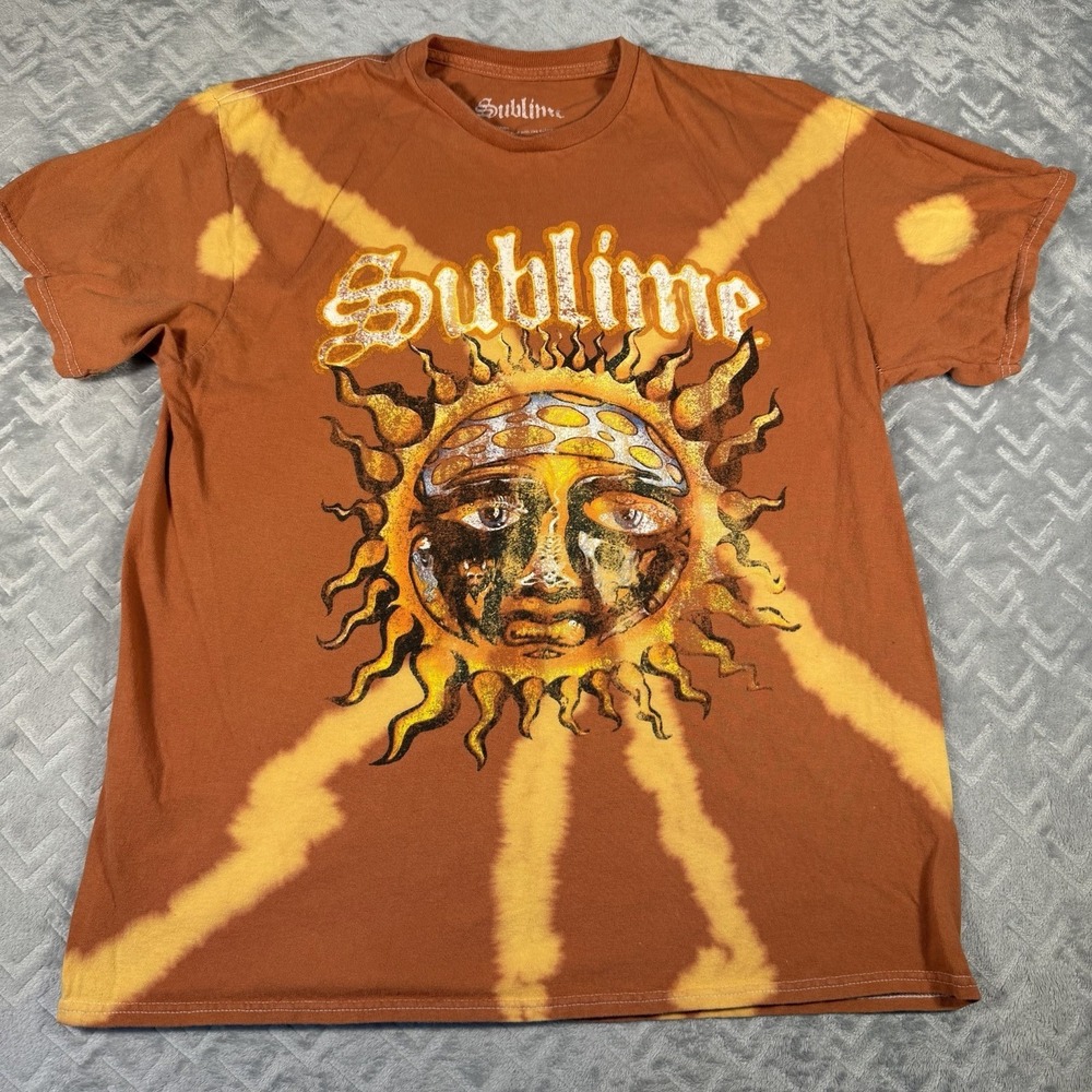 Sublime T-Shirt Men Large Orange Tie Dye Sun Face 100% Cotton Crew Neck ***READ